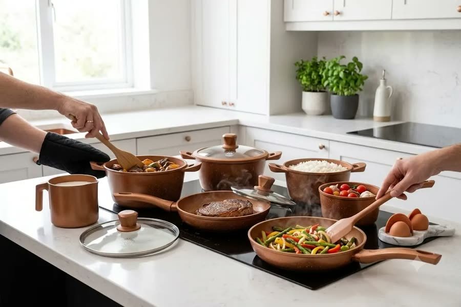 Panelas Mônaco cozinhando em cooktop de indução